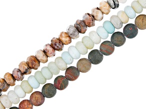 Venus Rhyolite, Matte Multi-Color Quartzite & Matte Red Creek Jasper Large Hole Bead Strand Set of 3