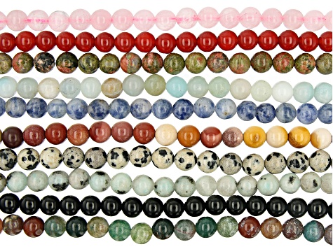 Multi-Stone Round appx 6mm Bead Strand Set of 10 appx 13-14"
