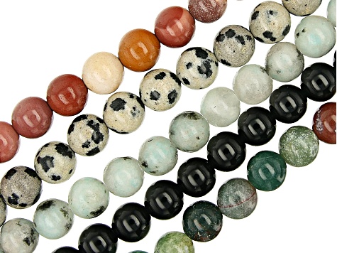 Multi-Stone Round appx 6mm Bead Strand Set of 10 appx 13-14"