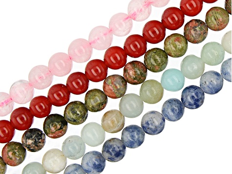 Multi-Stone Round appx 6mm Bead Strand Set of 10 appx 13-14"