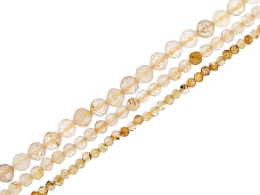 Rutilated Quartz Faceted appx 2-4mm Round Bead Strand Set of 3 in 3 Sizes appx 15-16"