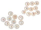 White Cultured Freshwater Pearl Button Shape Half Drilled Loose Beads in 2 Sizes 20 Pieces Total