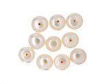 White Cultured Freshwater Pearl Button Shape Half Drilled Loose Beads in 2 Sizes 20 Pieces Total