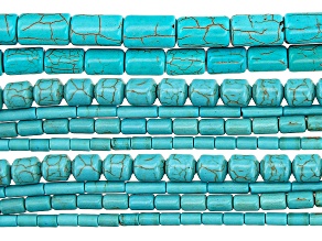 Blue Turquoise Simulant Cylinder Bead Strand Set of 10 in 6 Sizes appx 14-15"