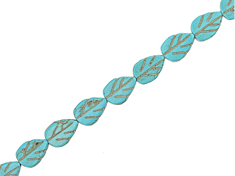 Blue and White Magnesite Simulant appx 14x9mm Carved Leaf Shape Bead Strand Set of 4 appx 14-15"