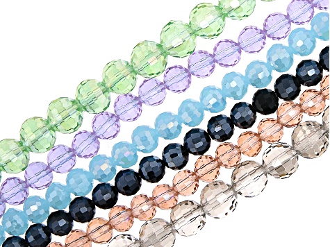 Chinese Crystal Glass Faceted Round Bead Strand Set of 6 in 6 Colors