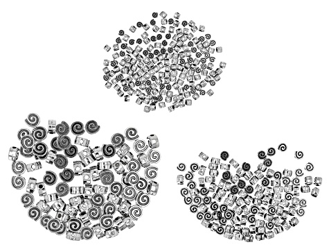 Marrakesh Inspired Spiral Flat Round Bead in Silver Tone in 3 Sizes 400 Beads Total