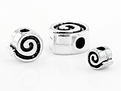 Marrakesh Inspired Spiral Flat Round Bead in Silver Tone in 3 Sizes 400 Beads Total