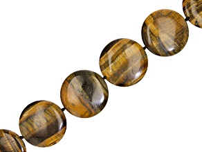 Yellow Tigers Eye Coin appx 35mm Shape Bead Strand appx 14-15"