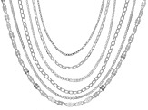Sterling Silver Appx 18" Chain with Spring Ring Clasp Set of 6 in Assorted Links