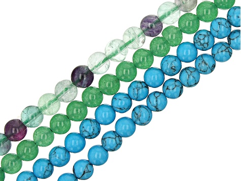 Multi-Stone Round appx 6mm Bead Strand Set of 16 appx 14-15"