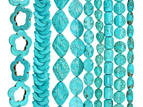 Turquoise Simulant Bead Strand Set of 9 in Assorted Shapes appx 14.5-15.5"