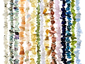 Assorted Gemstone Chip Endless Bead Strand Set of 15 appx 32-34"