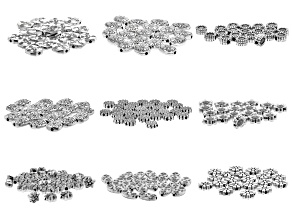 Flower Design Metal Spacer Beads in Antique Silver Tone in 9 Styles 200 Pieces Total