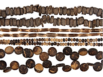 Picture of Coconut Shell Bead Strand Set of 8 in 4 Shapes