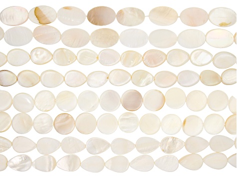 White Mother of Pearl Bead Strand Set of 8 in 4 Shapes appx 14-15"