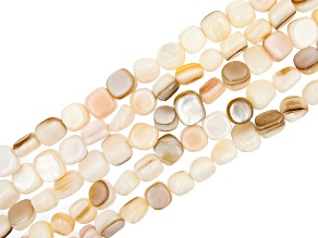 White Mother of Pearl Square Pebble appx 6.5-7.5mm Shape Bead Strand Set of 5 appx 14-15"