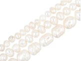 White Cultured Freshwater Pearl Potato & Rice Shape with Rings Bead Strand Set of 3 appx 13-14"