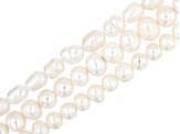 White Cultured Freshwater Pearl Potato & Rice Shape with Rings Bead Strand Set of 3 appx 13-14"