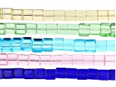Chinese Crystal Glass appx 8mm Cube Shape Bead Strand Set of 5 in 5 Colors appx 15-16"