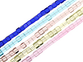 Chinese Crystal Glass appx 4mm Cube Shape Bead Strand Set of 5 in 5 Colors appx 15-16"