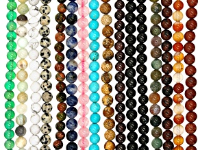 Assorted Gemstones appx 6mm Round Bead Strand Set of 16 appx 15-16"