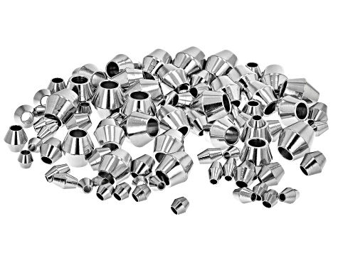 Stainless Steel Bicone Spacer Beads with Large Hole in 5 Sizes 90 Beads Total