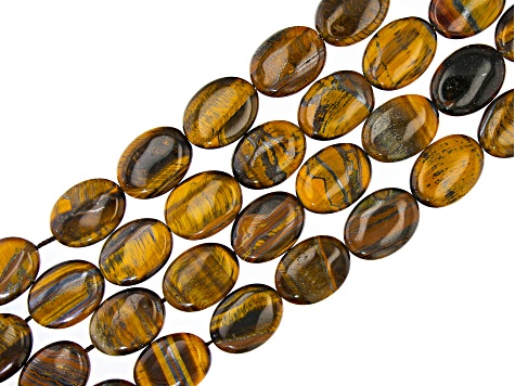 Tiger's Eye and Tiger Iron Flat Oval Shape appx 22x16mm Bead Strand Set of 4 appx 14-15"