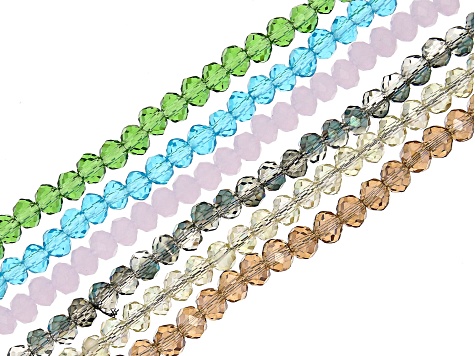 Chinese Crystal Glass appx 4mm Rondelle Bead Strand Set of 6 in 6 Colors appx 15-16"