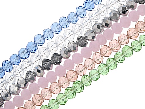 Chinese Crystal Glass appx 6mm Rondelle Bead Strand Set of 6 in 6 Colors appx 15-16"