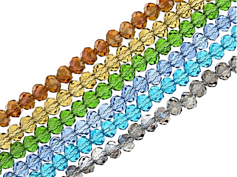 Chinese Crystal Glass appx 6mm Rondelle Bead Strand Set of 6 in 6 Colors appx 15-16"