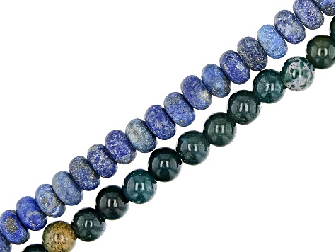 Blood Stone & Matte Lapis Lazuli Rondelle & Round Large Hole Bead ...