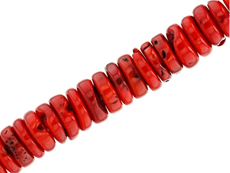 Red Bamboo Coral appx 8-14mm Free-Form Disc Shape Bead Strand appx 15-16"