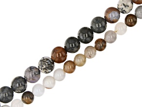 Sage Amethyst and Polka Dot Agate Round Appx 6-8mm Bead Strand Set of 2 Appx 15-16"