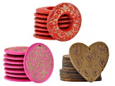 Carved Wooden Focal Top Drilled Set of 24 in 3 Shapes & Colors