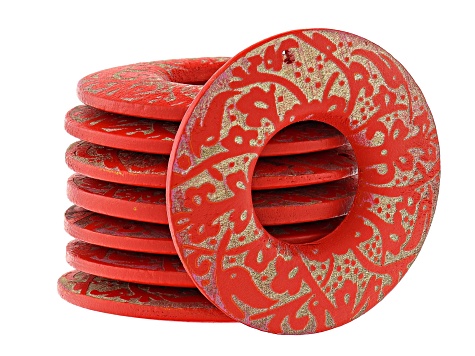Carved Wooden Focal Top Drilled Set of 24 in 3 Shapes & Colors