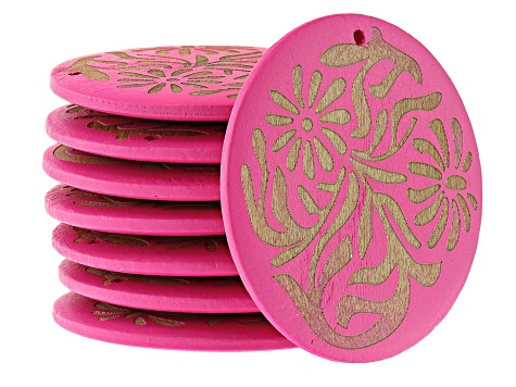 Carved Wooden Focal Top Drilled Set of 24 in 3 Shapes & Colors