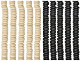 Cream & Black Coconut Shell Large Hole Coin Shape appx 10mm Bead Strand Set of 10 appx 14-15"