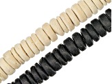 Cream & Black Coconut Shell Large Hole Coin Shape appx 10mm Bead Strand Set of 10 appx 14-15"