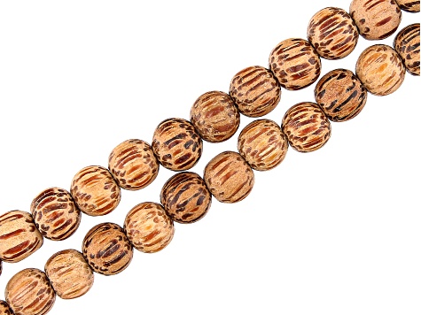 Brown Coconut Large Hole Round appx 8-9mm Bead Strand Set of 2 appx 30-31"