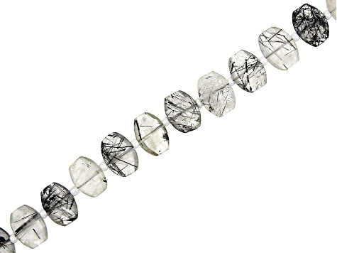 Black Tourmalinated Quartz Faceted Oval Shape appx 11x8-12x9mm Bead Strand appx 15-16"