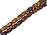 Red Tiger Iron and Yellow Tigers Eye Barrel Shape appx 12x8mm Bead Strand Set of 2 appx 14-15"