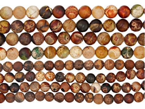 Matte Agate & Matte Earth Agate Round appx 8-10mm Bead Strand Set of 8 appx 14-15"