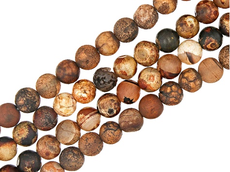 Matte Agate & Matte Earth Agate Round appx 8-10mm Bead Strand Set of 8 appx 14-15"