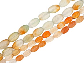 Sunrise Agate & Carnelian Rice Shape Bead Strand Set of 4 appx 14-15"