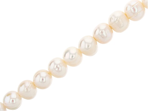 White Cultured Freshwater Pearl appx 10-11mm Off-Round Bead Strand appx ...