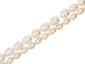 White Cultured Freshwater Pearl Barrel & Rice Shape Bead Strand Set of 2 appx 14-15"