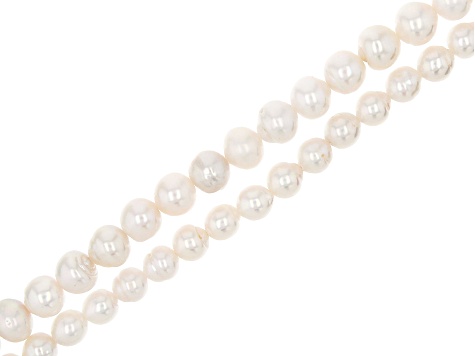 White Cultured Freshwater Pearl Semi-Round Bead Strand Set of 2 appx 14-15"