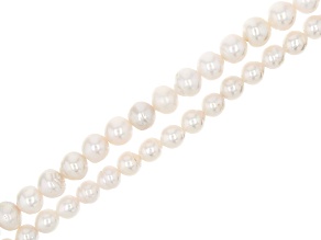 White Cultured Freshwater Pearl Semi-Round Bead Strand Set of 2 appx 14-15"