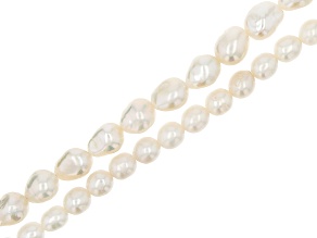 White Cultured Freshwater Pearl Oval Shape Bead Strand Set of 2 appx 14-15"